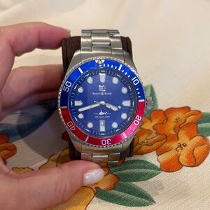 Men's Silver and Blue Watch